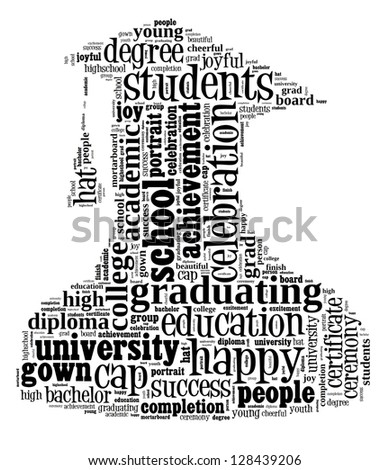 Graduate info-text graphic and arrangement concept on white background (word cloud)
