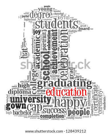 Education info-text graphic and arrangement concept on white background (word cloud)