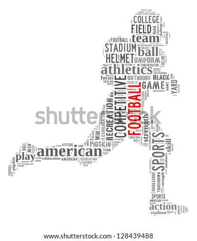 Football info-text graphic and arrangement concept on white background (word cloud)