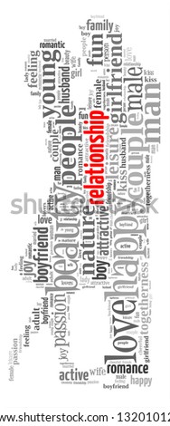 Relationship info-text graphic and arrangement concept on white background (word cloud)