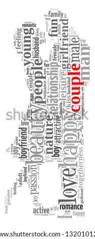 Couple info-text graphic and arrangement concept on white background (word cloud)