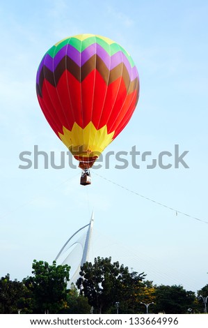 PUTRAJAYA, MALAYSIA-MARCH 29: Hot air balloon in flight at the 5th Putrajaya International Hot Air Balloon Fiesta 29 March, 2013 in Putrajaya.