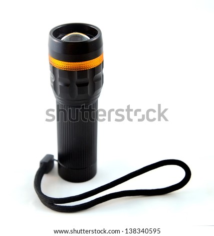 Black torchlight with strap on white background