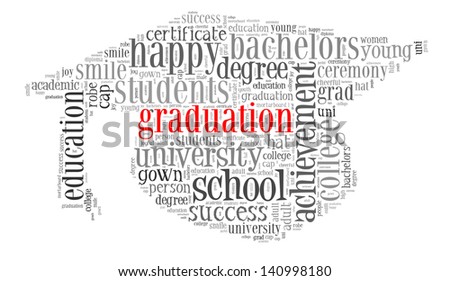 Graduation info-text graphic and arrangement concept on white background (word cloud)