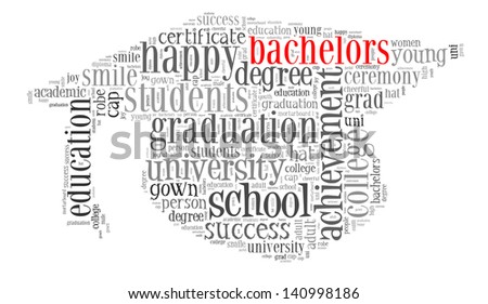 Bachelors info-text graphic and arrangement concept on white background (word cloud)