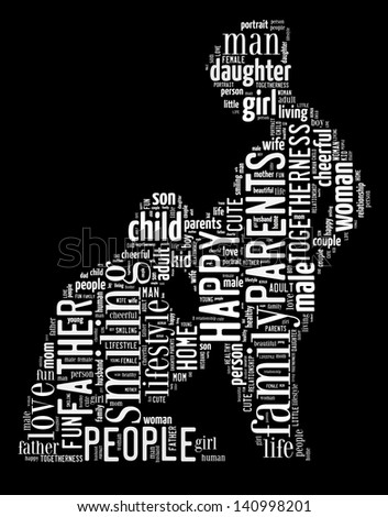 Parenting info-text graphic and arrangement concept on black background (word cloud)