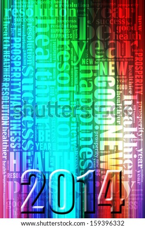 Happy New Year 2014 info-text clouds arrangement concept with colorful abstract layout as background