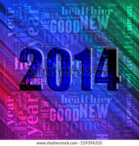 Happy New Year 2014 info-text clouds arrangement concept with colorful abstract layout as background