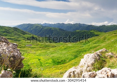 Beautiful valleys, meadows and peaks of the Caucasus mountains of the North Caucasus.