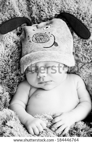 The Sweet dream cute baby in the funny rabbit hat