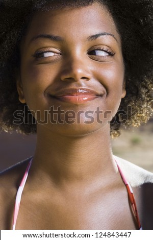 Portrait of African American woman grinning