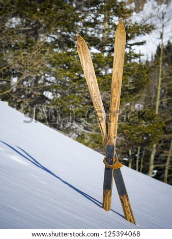 Pair of wooden cross-country skis