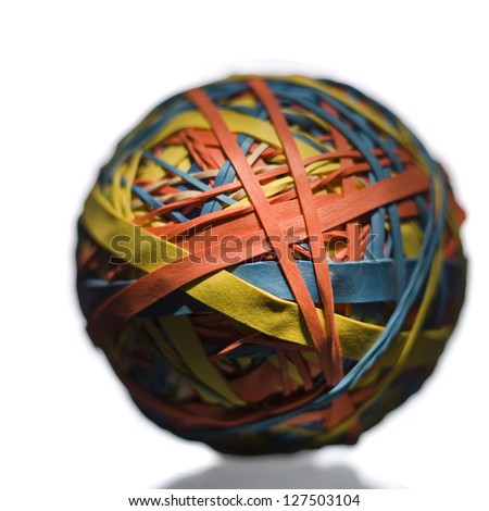 Rubber band ball over white background