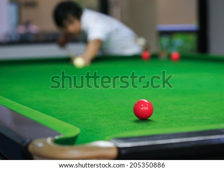 snooker balls on green snooker table, sport game background
