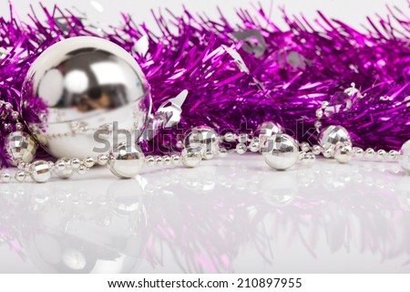 Christmas background with silver ball ornament on white background