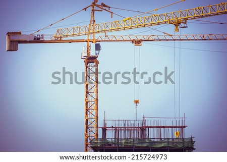crane construction industry background, retro tone image