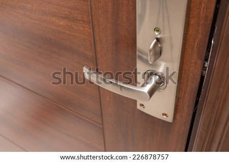 metal door handle on wooden door
