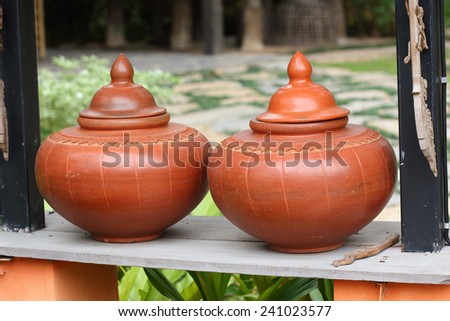 thailand traditional clay jar used for water drink