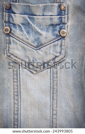 jean shirt with pocket and metal button on clothing textile industrial