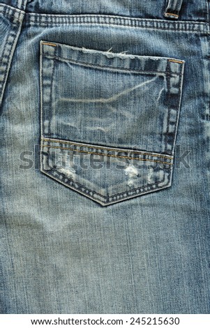 back pocket of fashion blue jeans