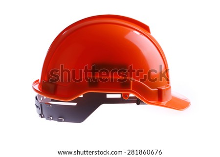 orange safety helmet hard hat, tool protect worker of danger in construction industry, isolated on white background