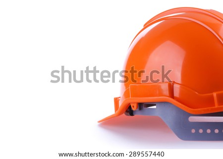 orange safety helmet hard hat, tool protect worker of danger in construction industry, isolated on white background
