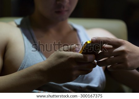 lifestyle of young man using a mobile phone with texting message on app smartphone, playing social network and shopping online