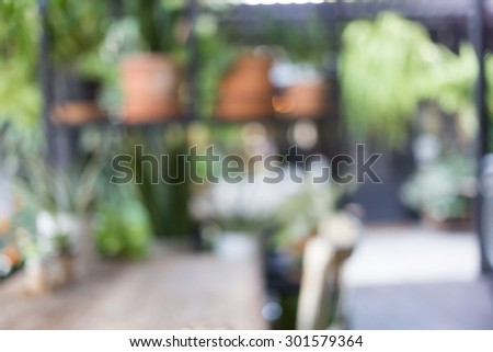 abstract blur image, decoration living room interior style green eco environmental with plant nad tree