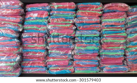 warehouse of towel softness fluffy fiber fabric on shelf for sale, industrial of textile