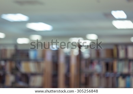 bookshelf in library, education abstract blur de-focused background