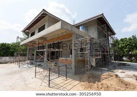 building residential construction house with scaffold steel for construction worker