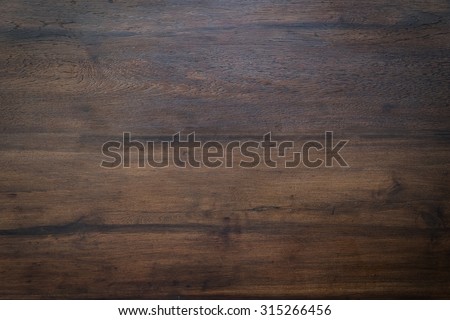 wood brown grain texture, dark wood wall background, top view of wooden table
