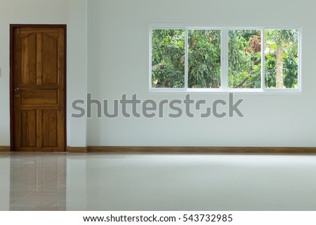 empty white room interior in residential house building with tile flooring and window pvc replacement decoration