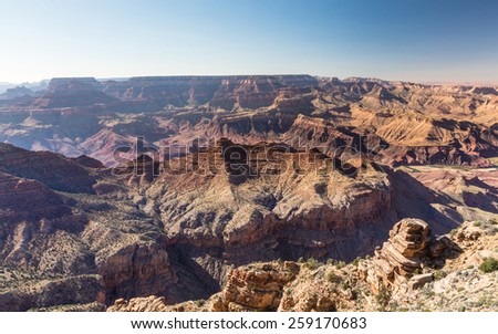 Grand Canyon desert landscape on a sunny afternoon in Grand Canyon National Park, Arizona