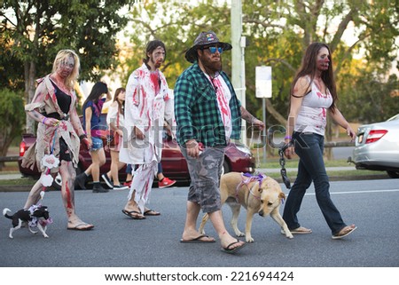 Brisbane, Queensland, Australia - October 5th 2014: Annual brain foundation zombie walk October 5th, 2014 in West end, Brisbane, Australia.