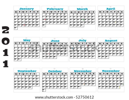 2011 Month Calendar on 2011 Twelve Month Calendar Page Stock Photo 52750612   Shutterstock