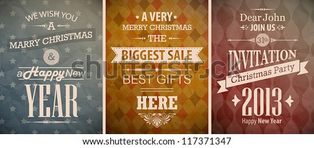 Christmas vintage set retro greeting cards Vector illustration Christmas vintage set retro greeting cards Vector illustration