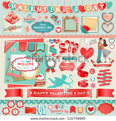 Valentine`s Day set vintage ribbons and other decorative elements Valentine`s Day set vintage ribbons and other decorative elements