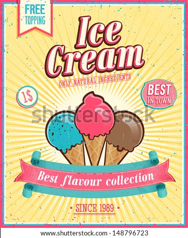 Vintage Ice Cream Poster Vector illustration Vintage Ice Cream Poster Vector illustration