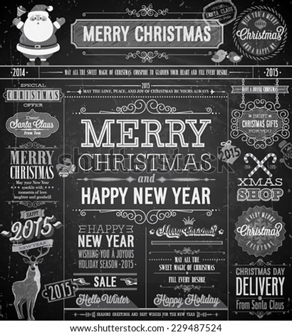 Christmas set labels emblems and other decorative elements Chalkboard Christmas set labels emblems and other decorative elements Chalkboard