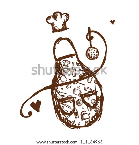 Logo Design Sketches on Funny Apron With Kitchen Utensils Sketch For Your Design Stock Vector