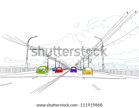 Sketch of traffic road in city for your design Sketch of traffic road in city for your design