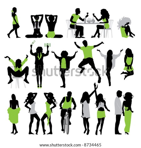 stock vector Silhouettes of people business family sport fashion love