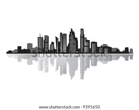 stock vector : City landscape, silhouettes of houses black