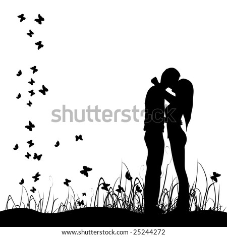 couple kissing silhouette image. stock vector : Couple kisses