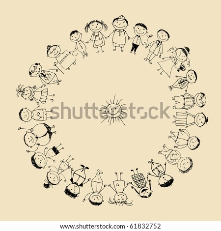 Happy Big Family Smiling Together, Drawing Sketch Stock Vector