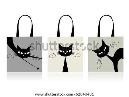 stock vector : Black cats graceful, design of shopping bags