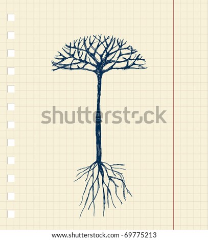 tree drawing with roots. stock vector : Sketch tree