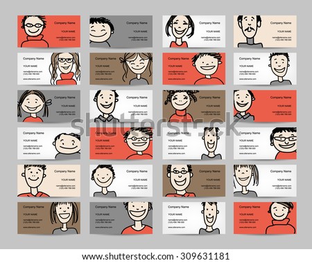 Business cards with people icons, sketch for your design. Vector illustration