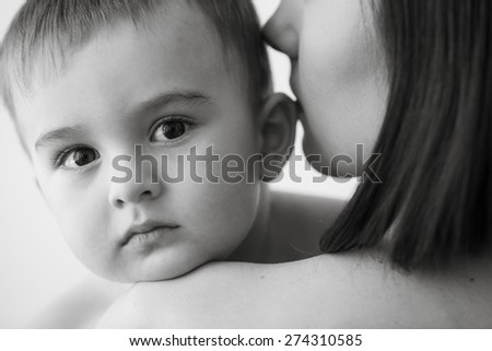 Small beautiful child on the mothers hands